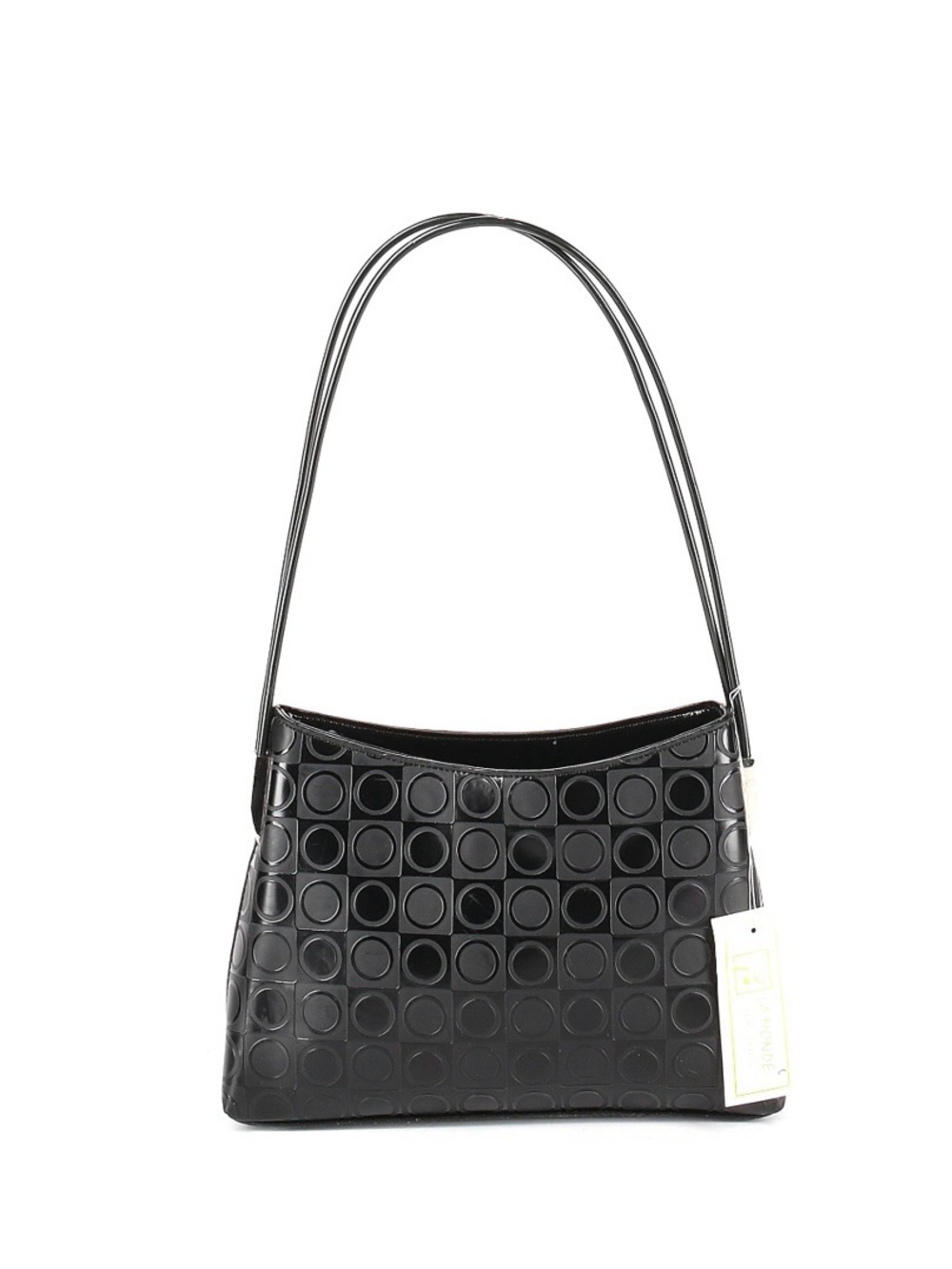 NWT La Monde Elegant Black Shoulder Bag with Geometric Circle Texture
